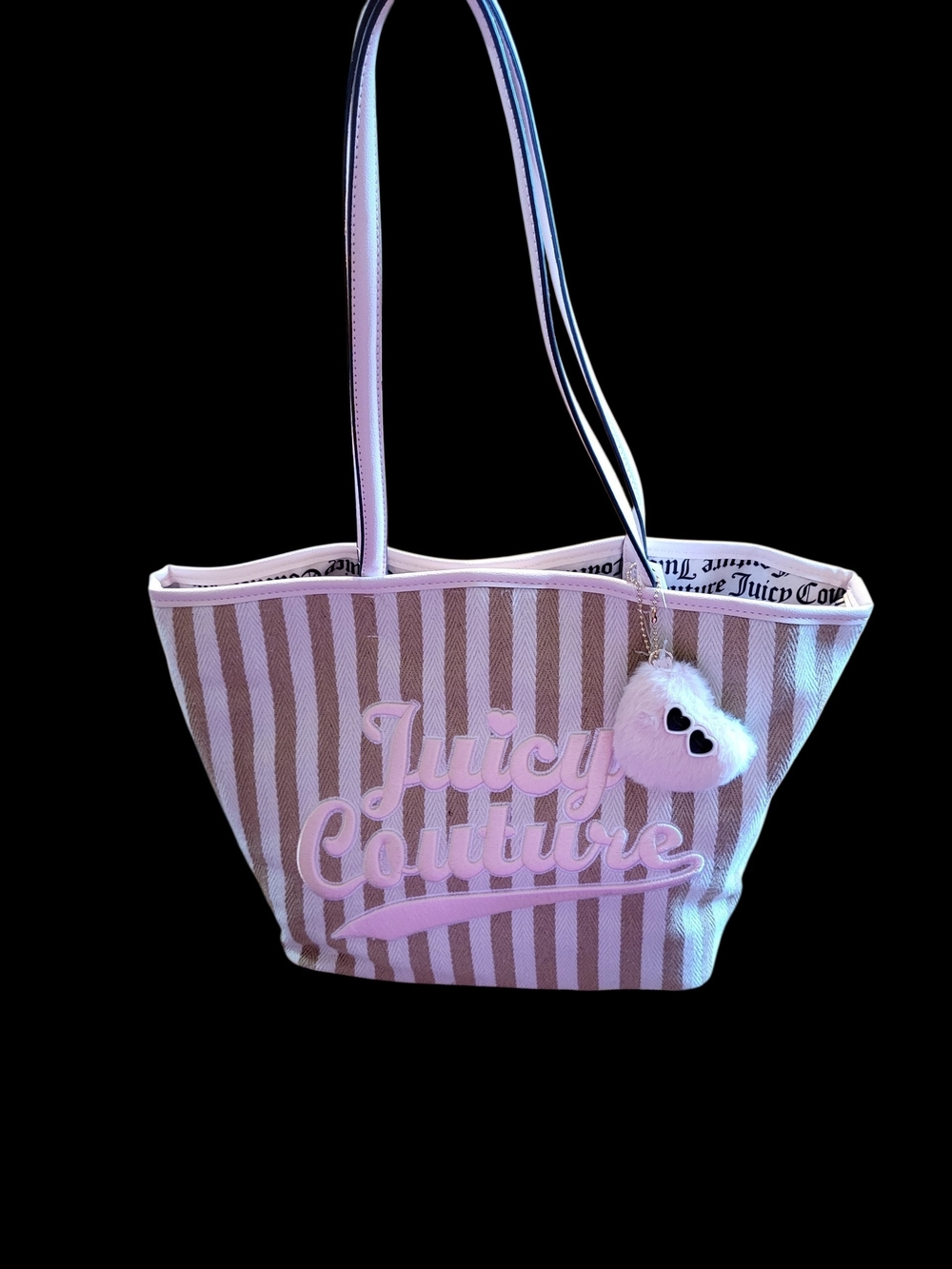 Juicy Couture Pink Stripe Tote Bag with Pom Charm